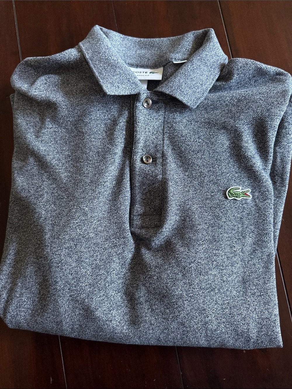 Lacoste Men’s Long Sleeve Polo - Heather Gray Blue with Green Crocodile